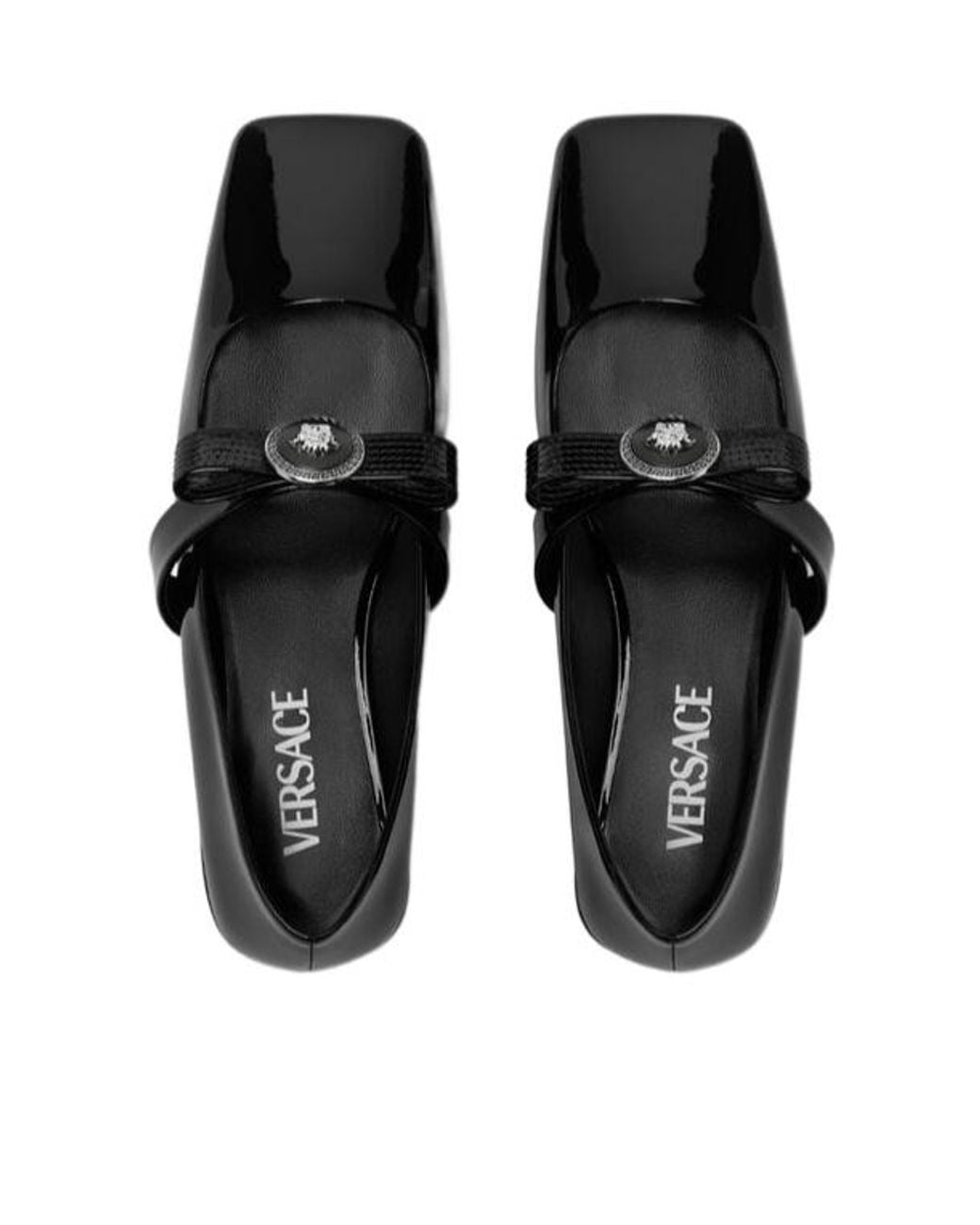Versace Black Gianni Ribbon Square-Toe Ballerina Shoes