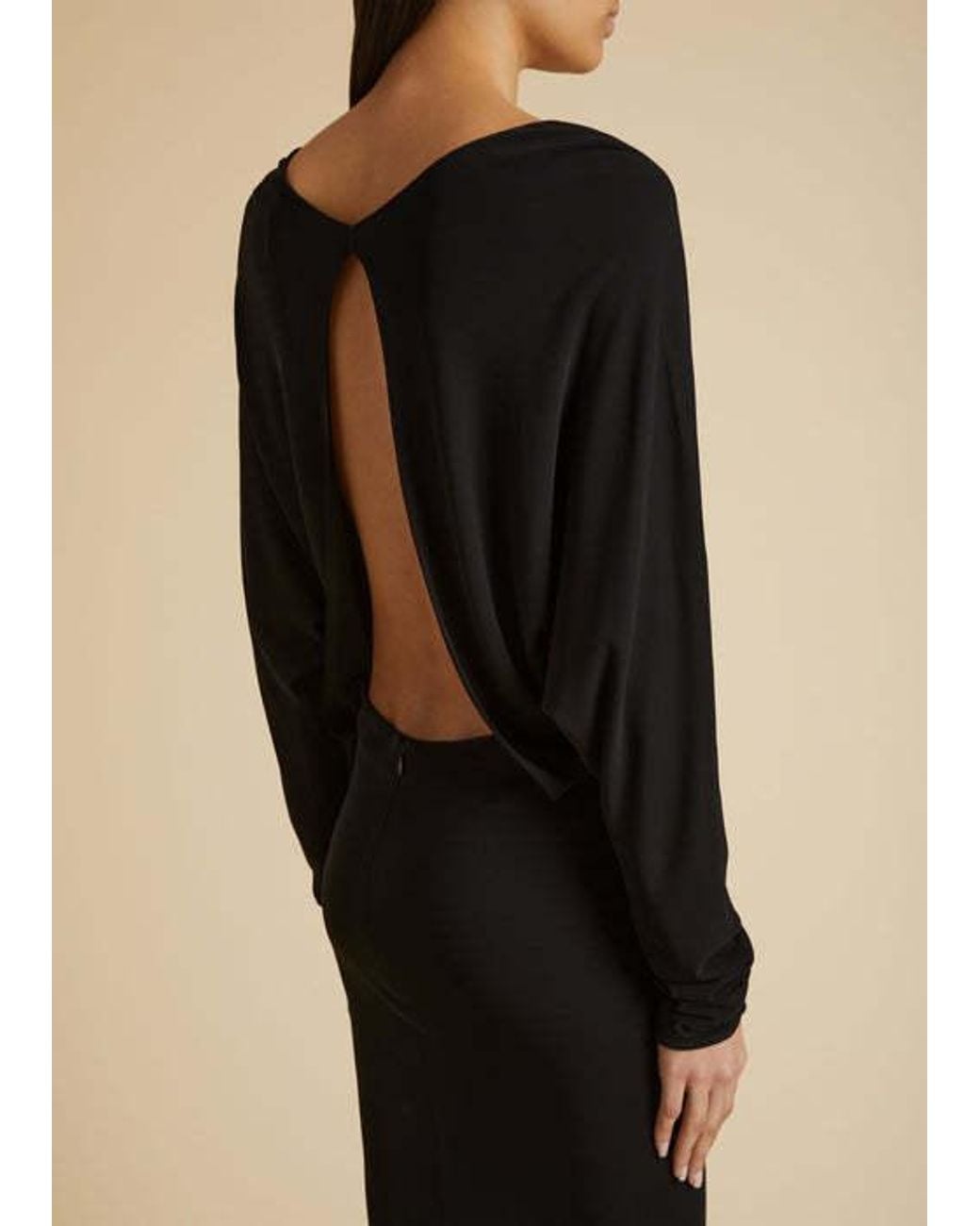 Khaite Black The Trina Long-Sleeved Open-Back Midi Dress