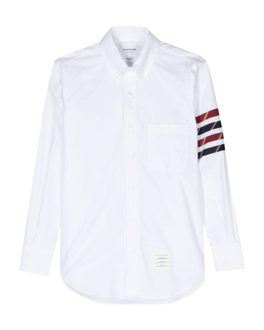 Thom Browne White Stripe Detailed Long-Sleeved Shirt for men