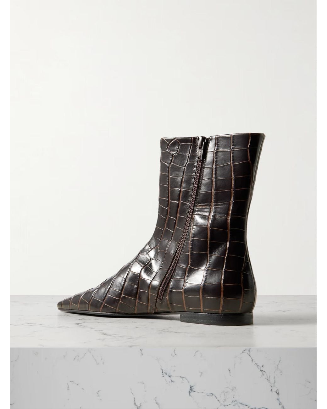 Totême Black Totême Embossed Pointed Toe Ankle Boots