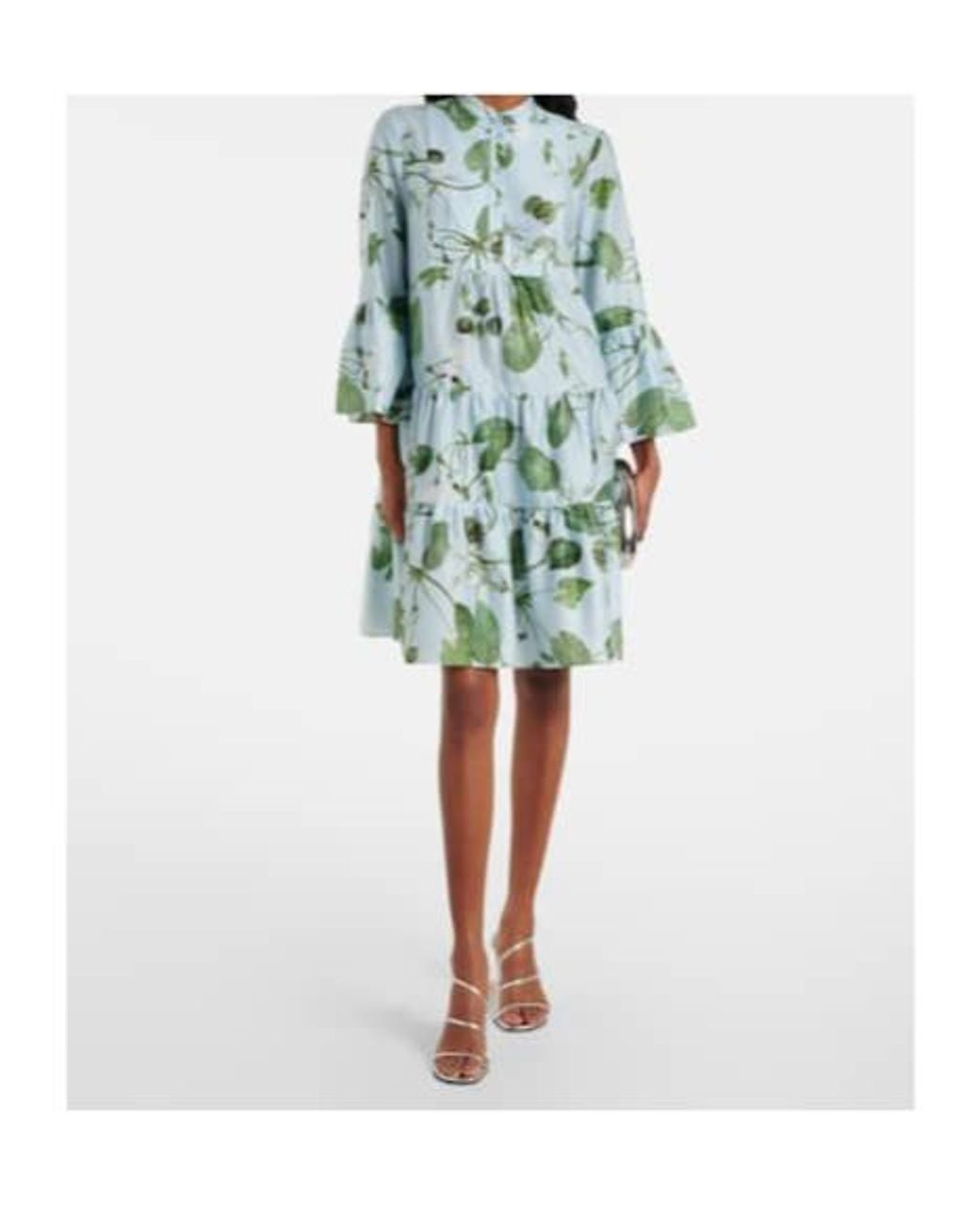 Erdem Blue Tiered Floral Cotton Minidress