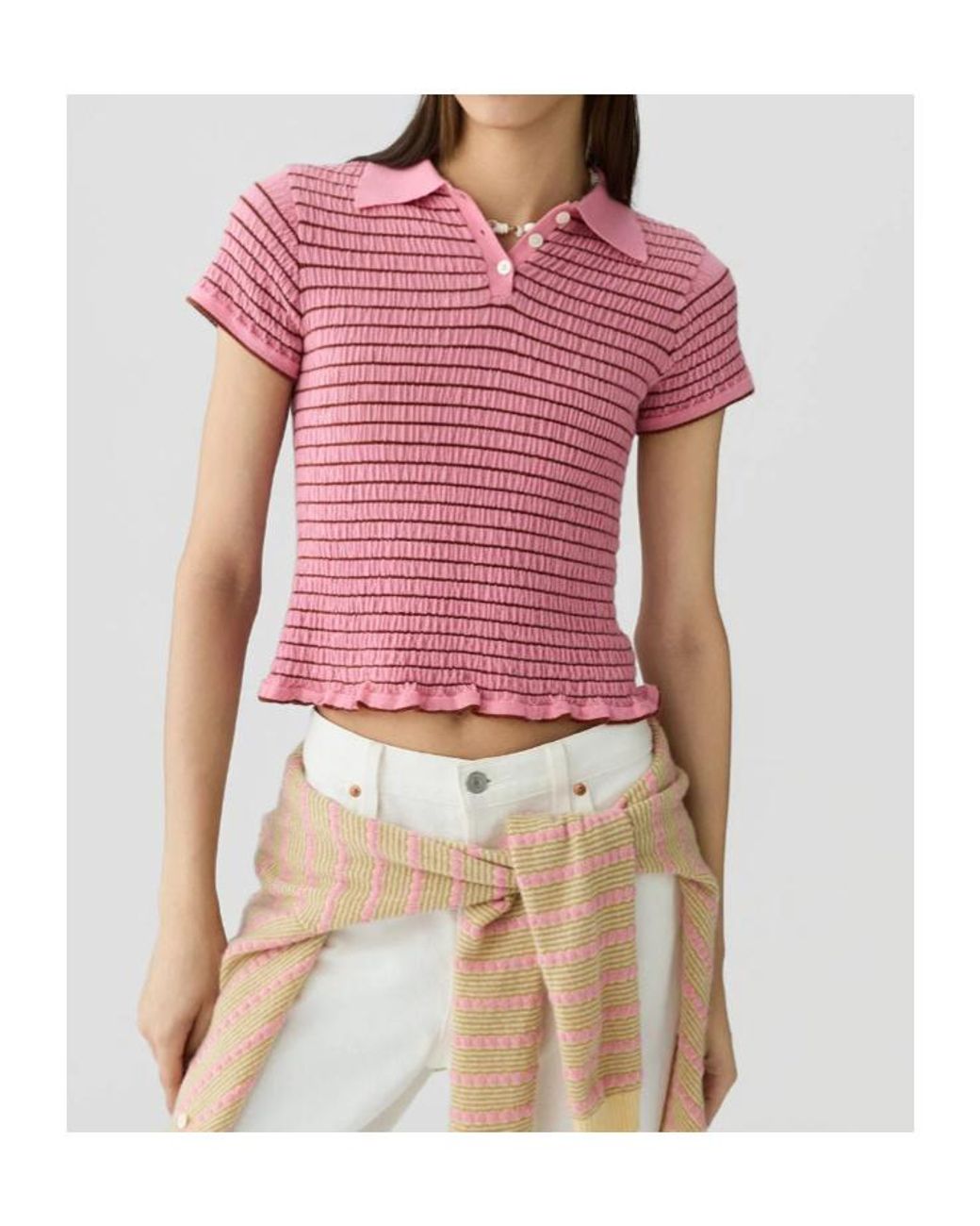 Guest In Residence Pink Striped-Pattern Polo Shirt