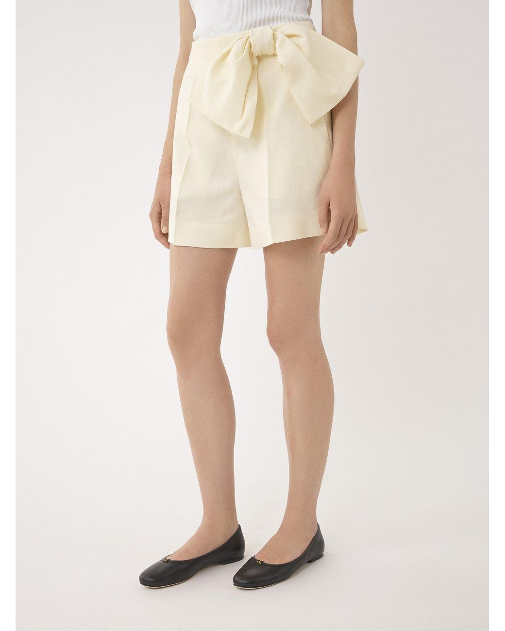 Chloé Natural Chloé Bow Detailed High-Rise Shorts