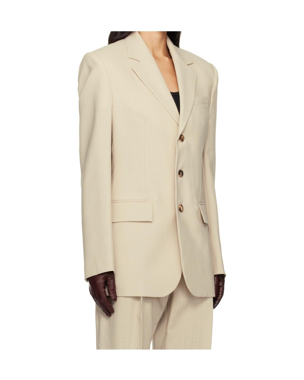 Wardrobe NYC Natural Button-Down Suit Jacket
