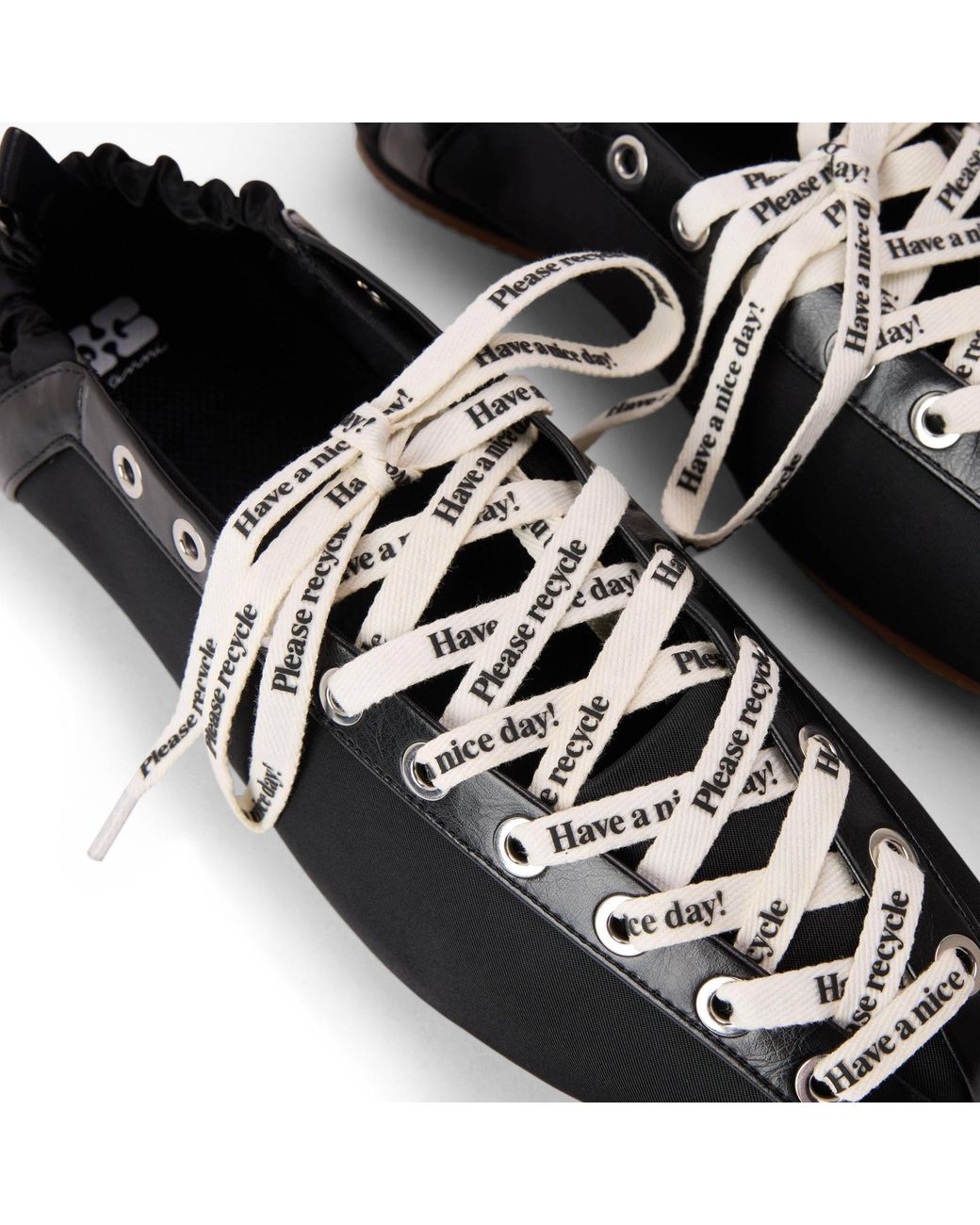 Ganni Black Lace-Up Ballet Shoes