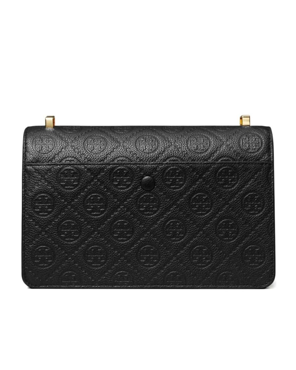 Tory Burch Black T-Monogram Embossed Leather Shoulder Bag