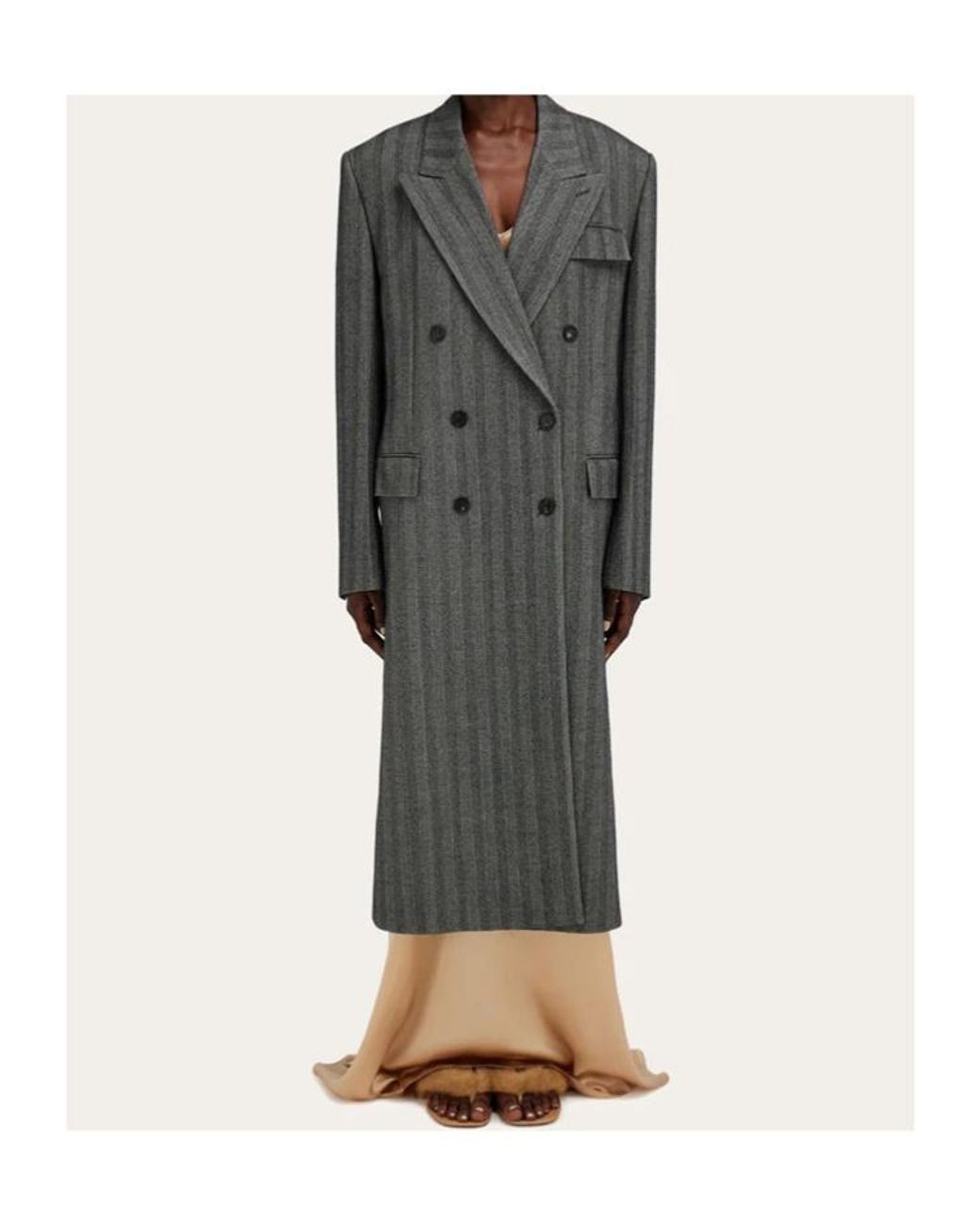 Ferragamo Gray Ferragamo Oversized Double Breasted Chevron Coat