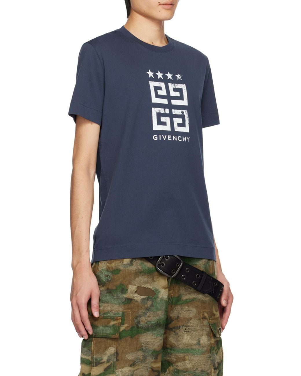 Givenchy Blue Faded 4G Logo Printed Crewneck T-Shirt for men
