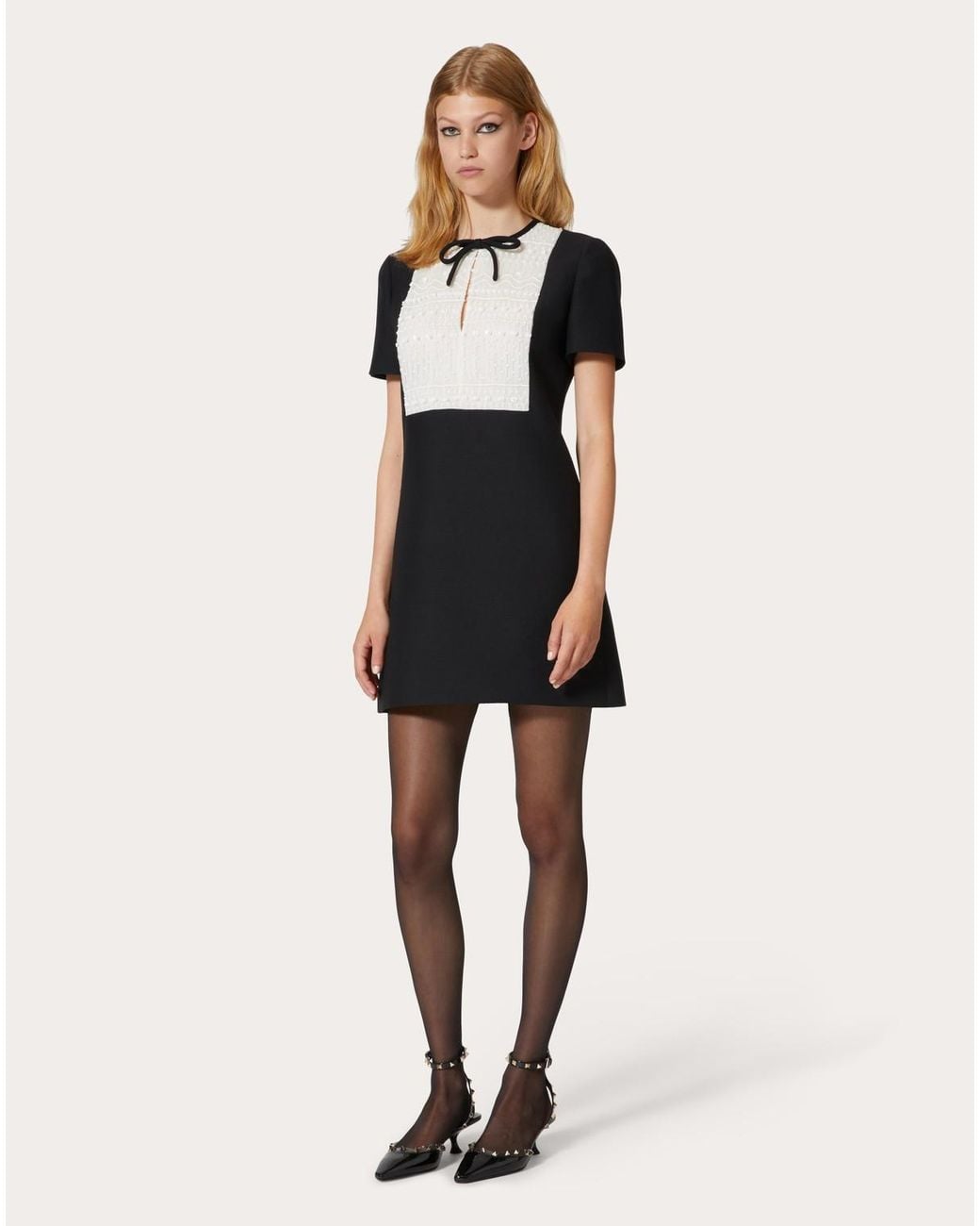 Valentino Black Embroidered Crepe Couture Short Dress