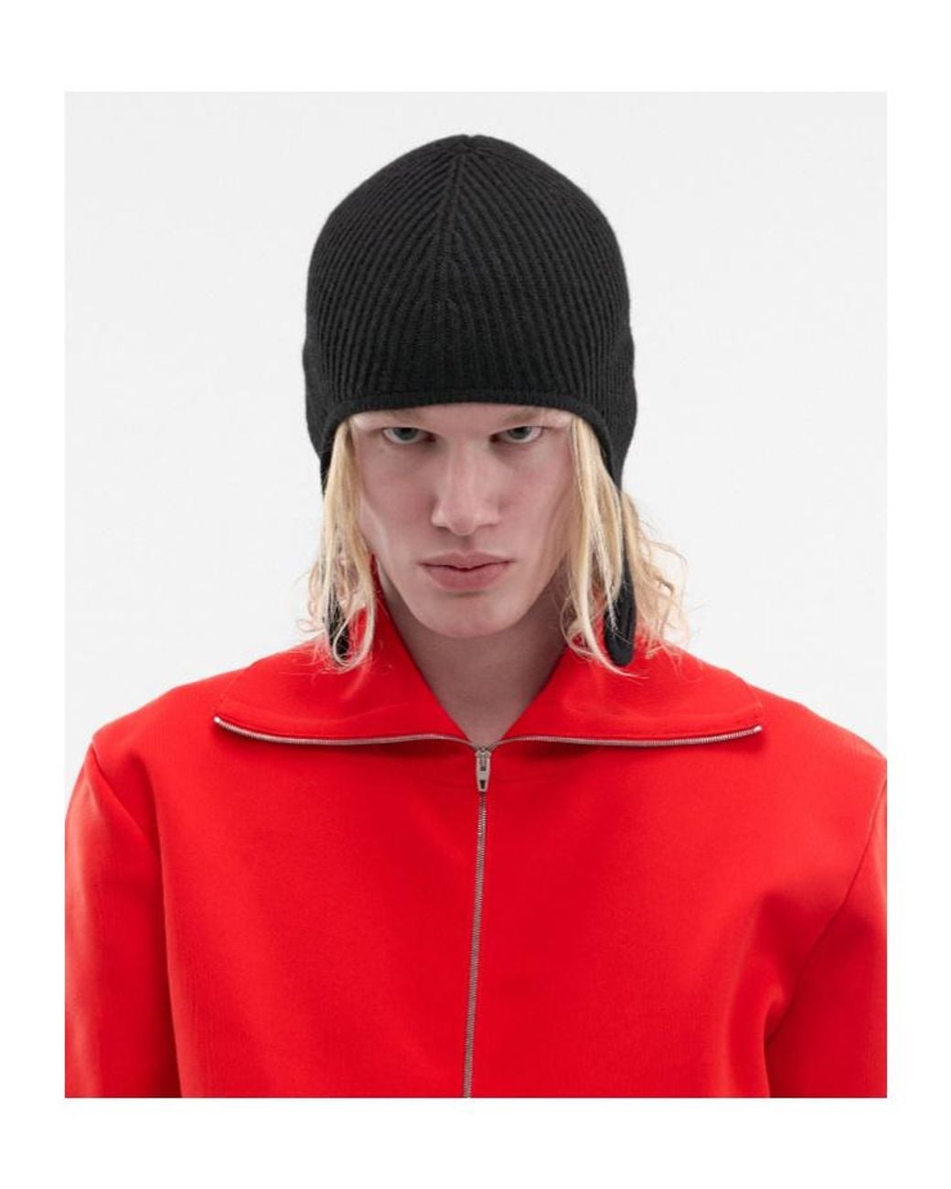MM6 by Maison Margiela Black Ribbed Earflap Beanie for men