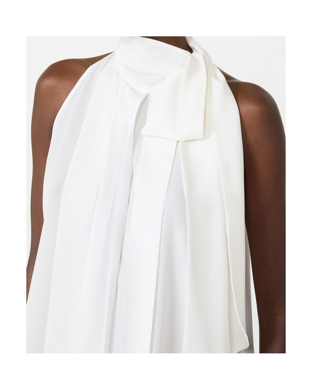Max Mara White Fune Pussy-Bow Halterneck Top
