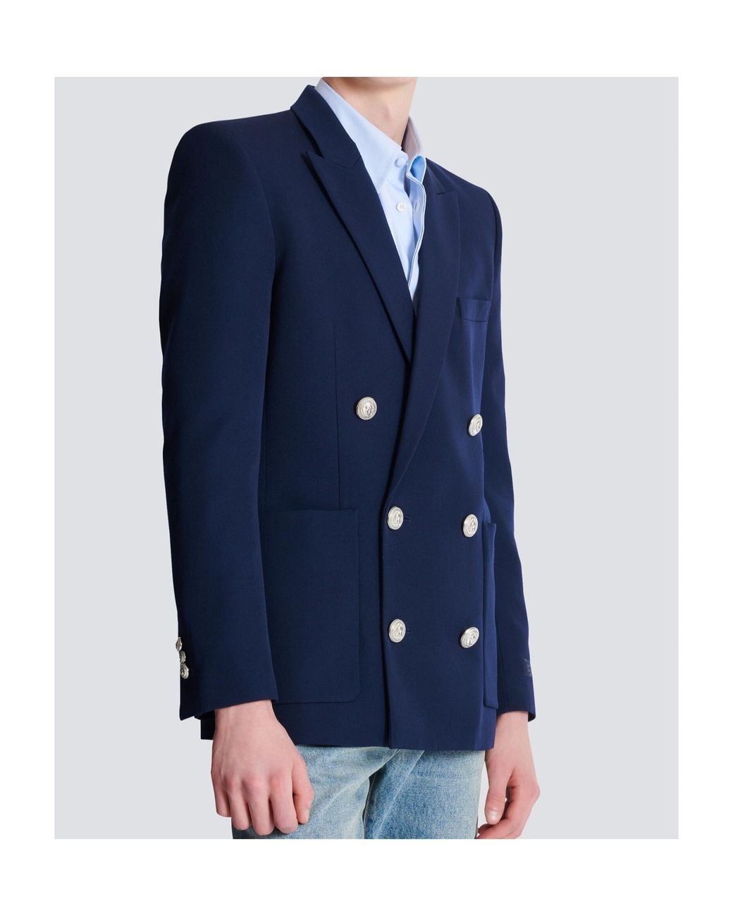 Balmain Blue Double Breasted Long Sleeved Blazer for men