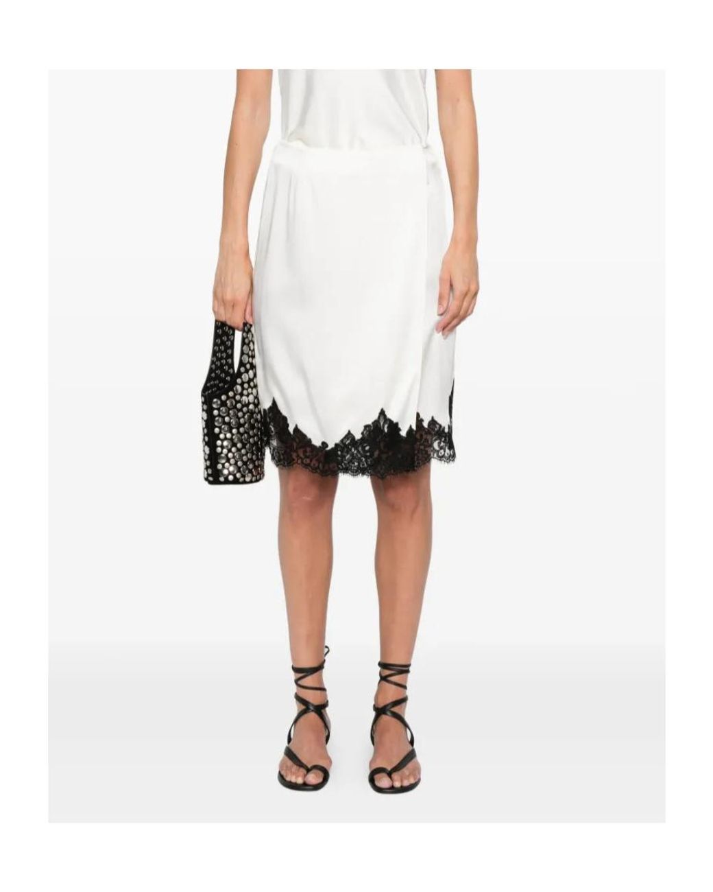 Stella McCartney Black Lace-Trim Satin Midi Skirt