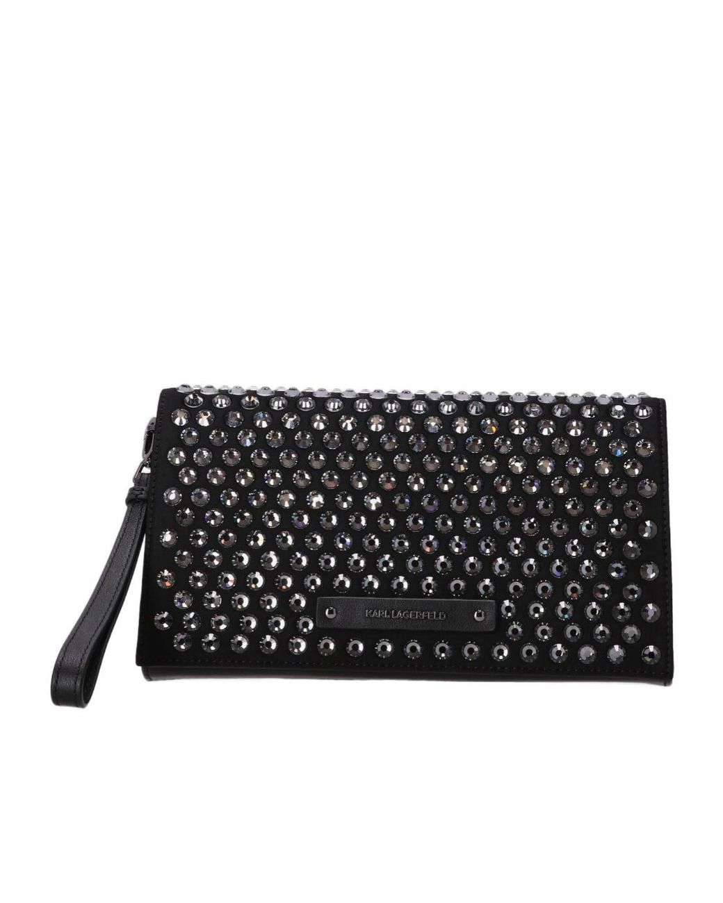 Karl Lagerfeld Black Embellished Logo Patch Clutch Bag
