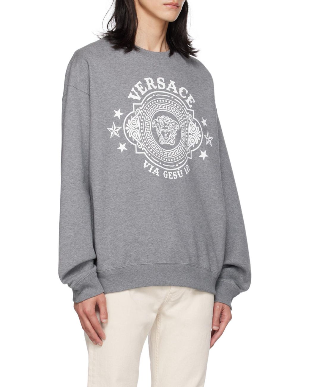 Versace Gray `Medusa Badge` Print Sweatshirt for men