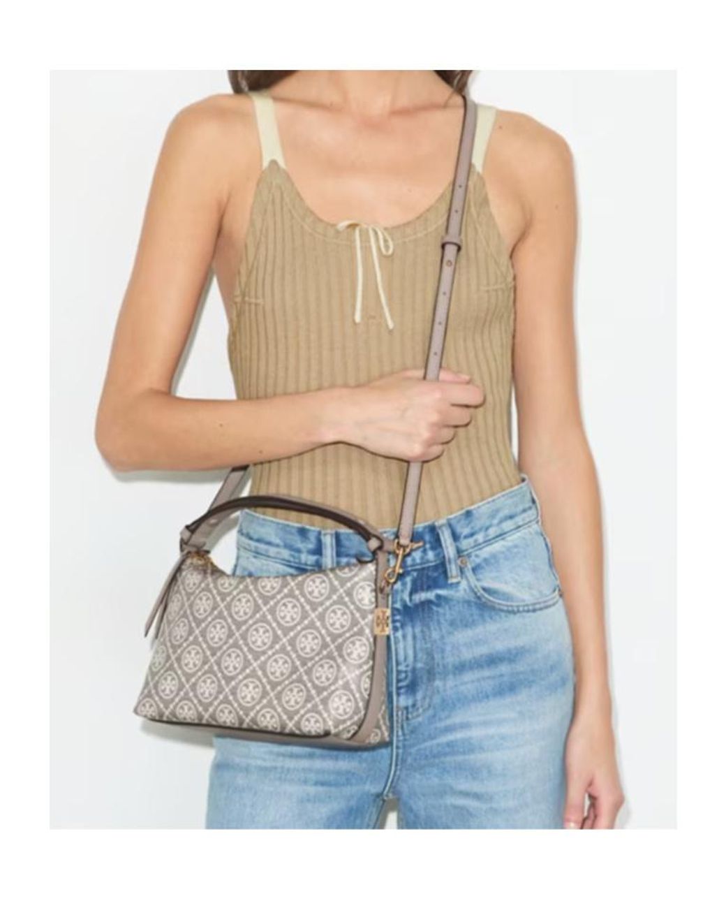 Tory Burch Gray T Monogram Mellow Shoulder Bag