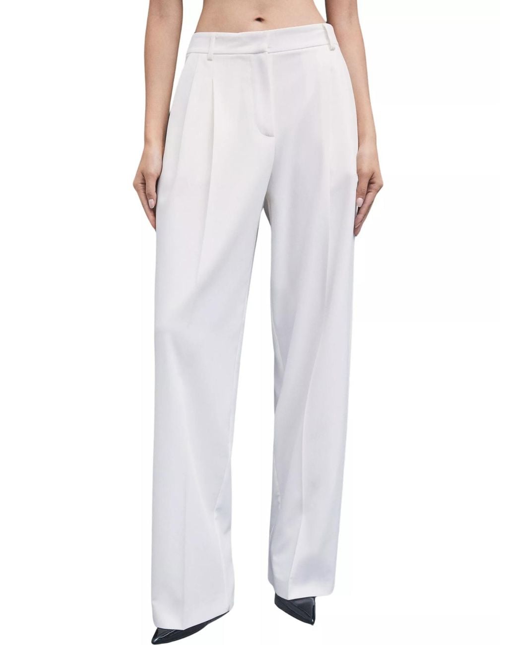 Patrizia Pepe White Fluid Pleated Wide-Leg Trousers