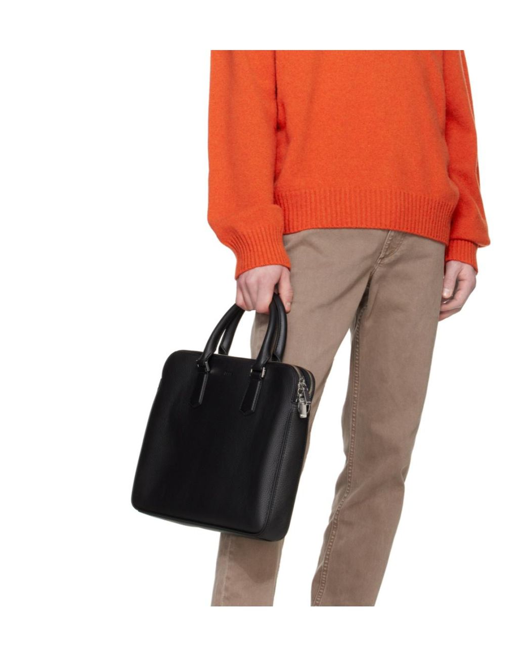 Boss Black Leather Laptop Bag for men