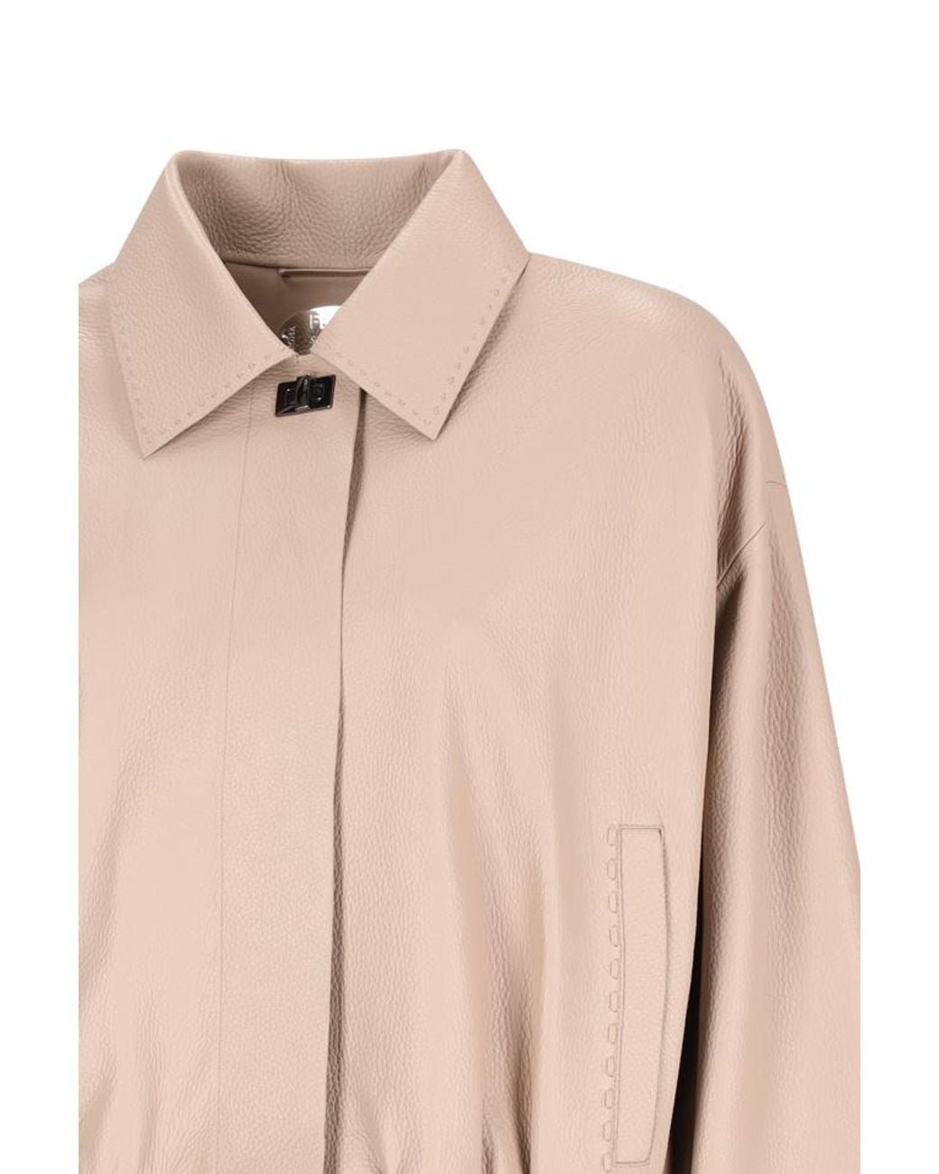 Fendi Natural Oversized Collared Bomber Jacket