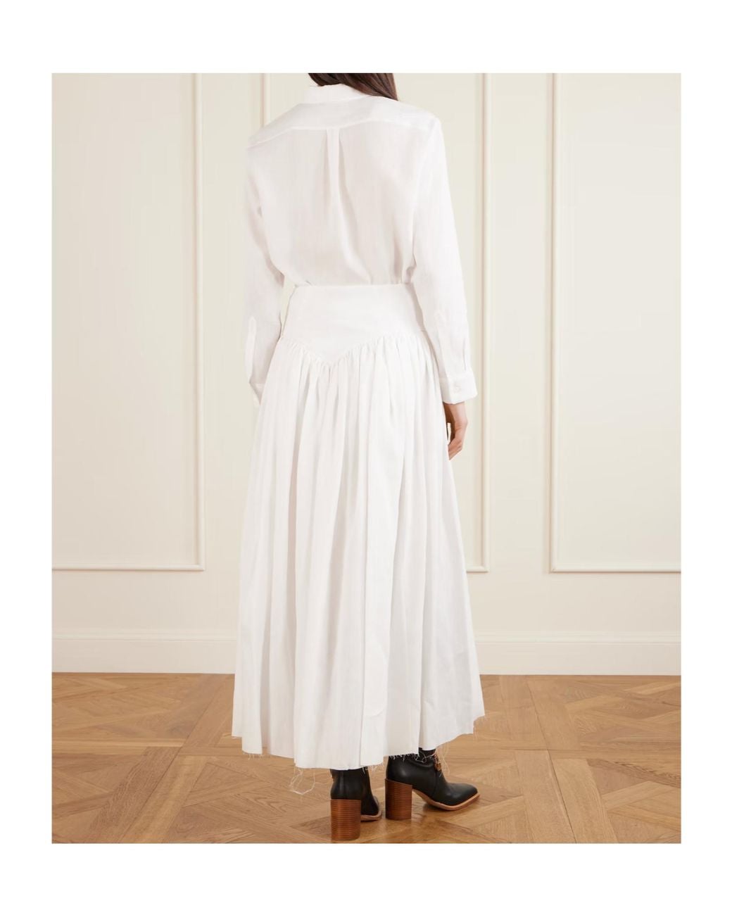 Gabriela Hearst White Juniper Frayed Paneled Linen Midi Skirt