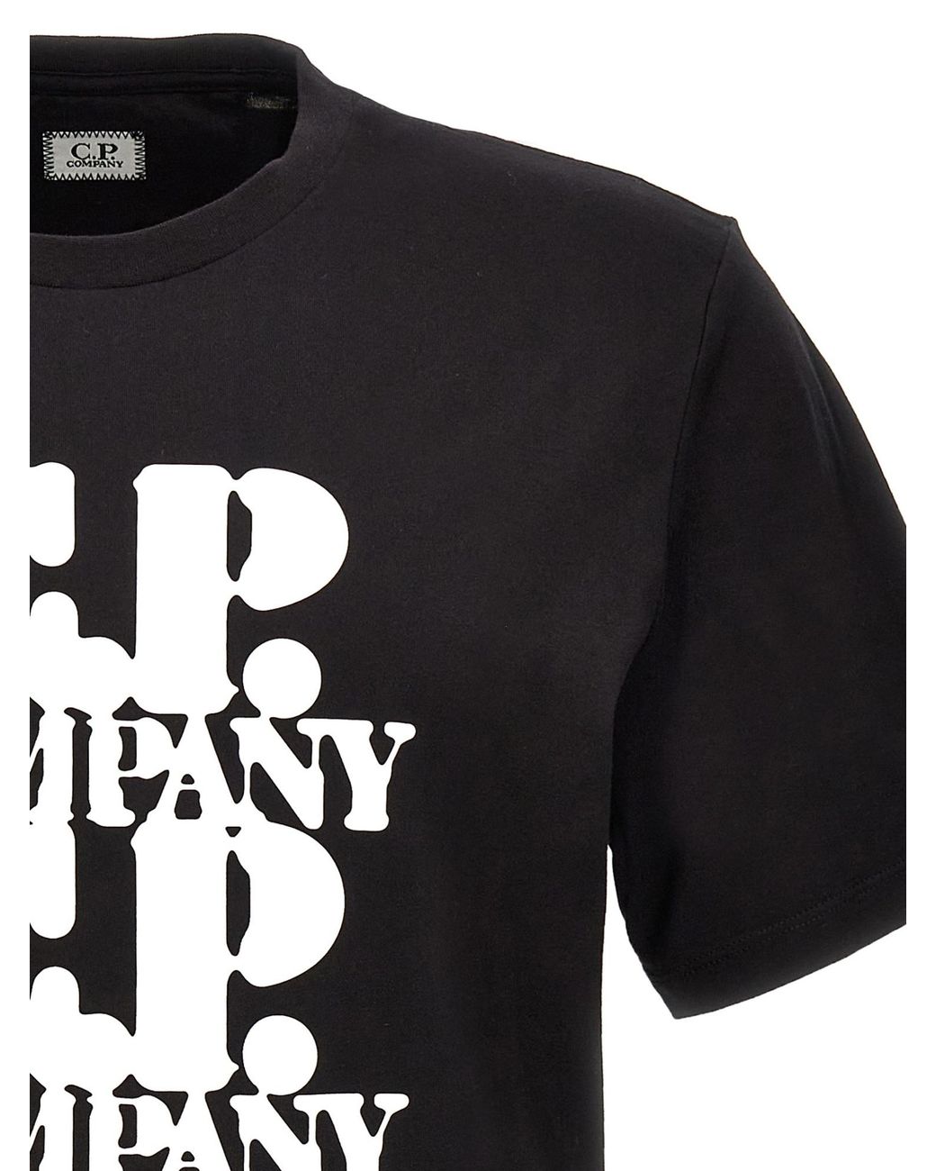 C P Company Black Logo-Print Cotton T-Shirt for men