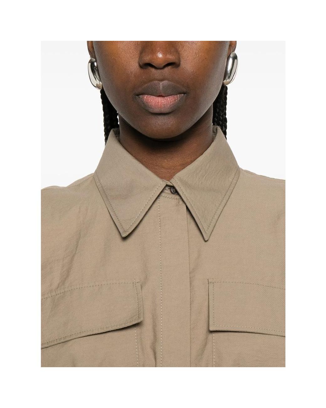 Brunello Cucinelli Natural Short Sleeve Belted Dress