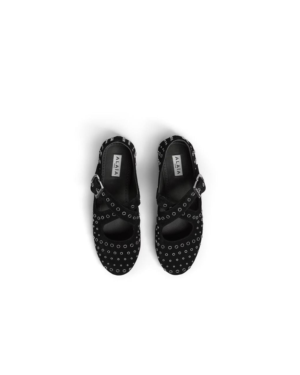 Alaïa Black Criss-Cross Eyelet Suede Ballet Flats