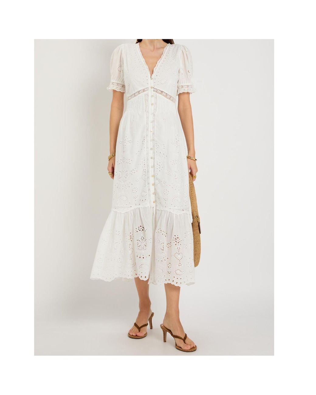 LoveShackFancy White Cut-Out Embroidered Dress