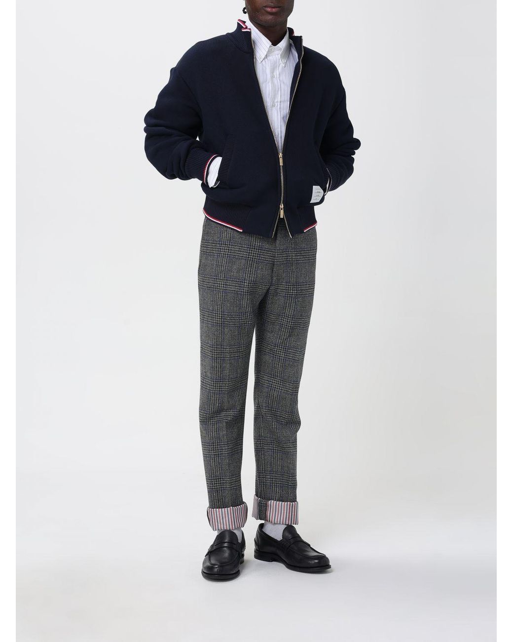 Thom Browne Black Rwb-Striped Zipped Sweatshirt for men