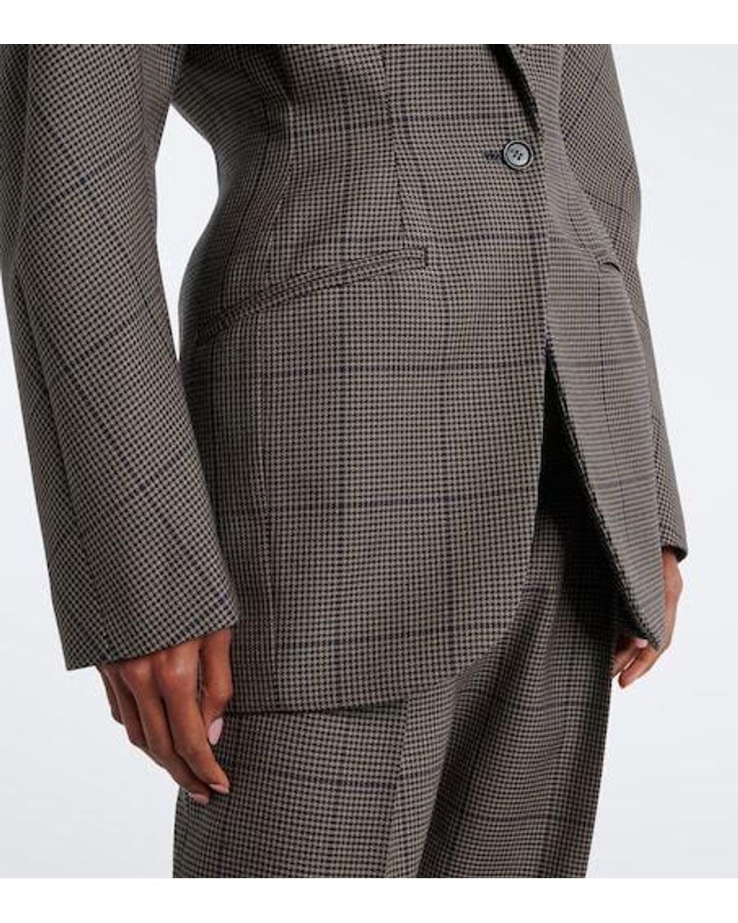 Mugler Gray Checked Oversized Wool Jacket