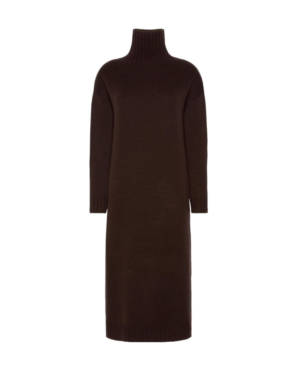 Max Mara Brown High-Neck Drop Shoulder Midi Dress