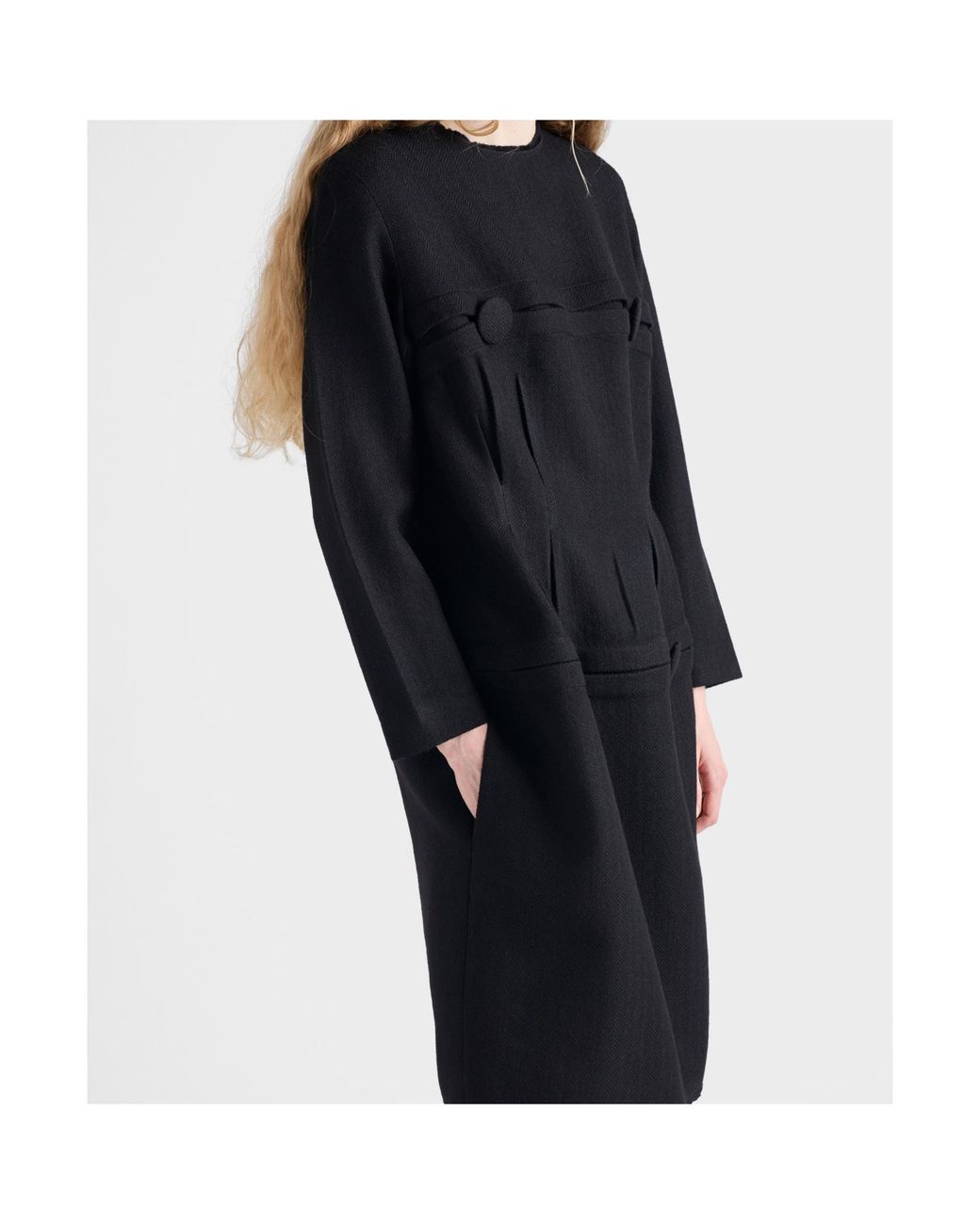 Prada Black Chevron Wool Dress With Belt