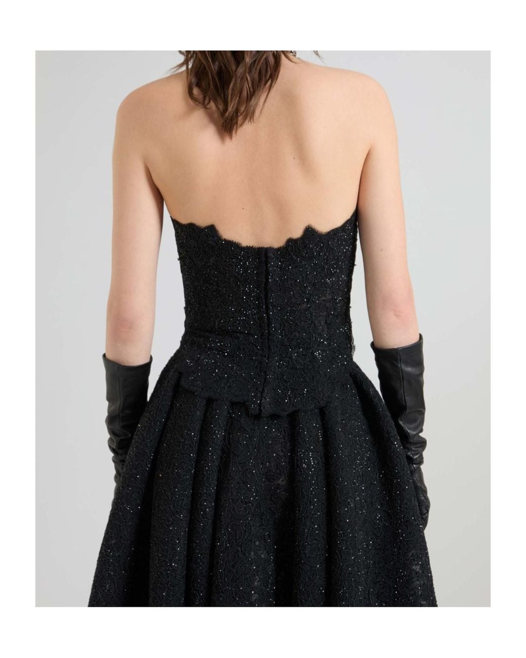 Ermanno Scervino Black Rebrode Lace Bustier With Tone-On-Tone Crystals And V-Shaped Hem