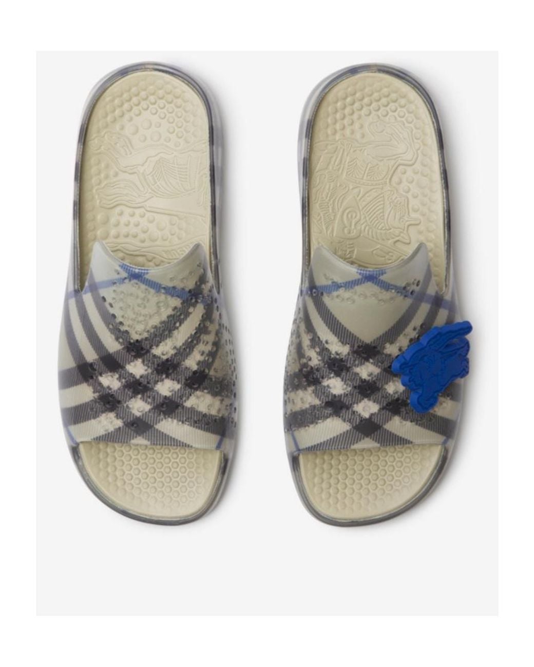 Burberry White Stingray Checked Equestrian Knight Motif Slides for men