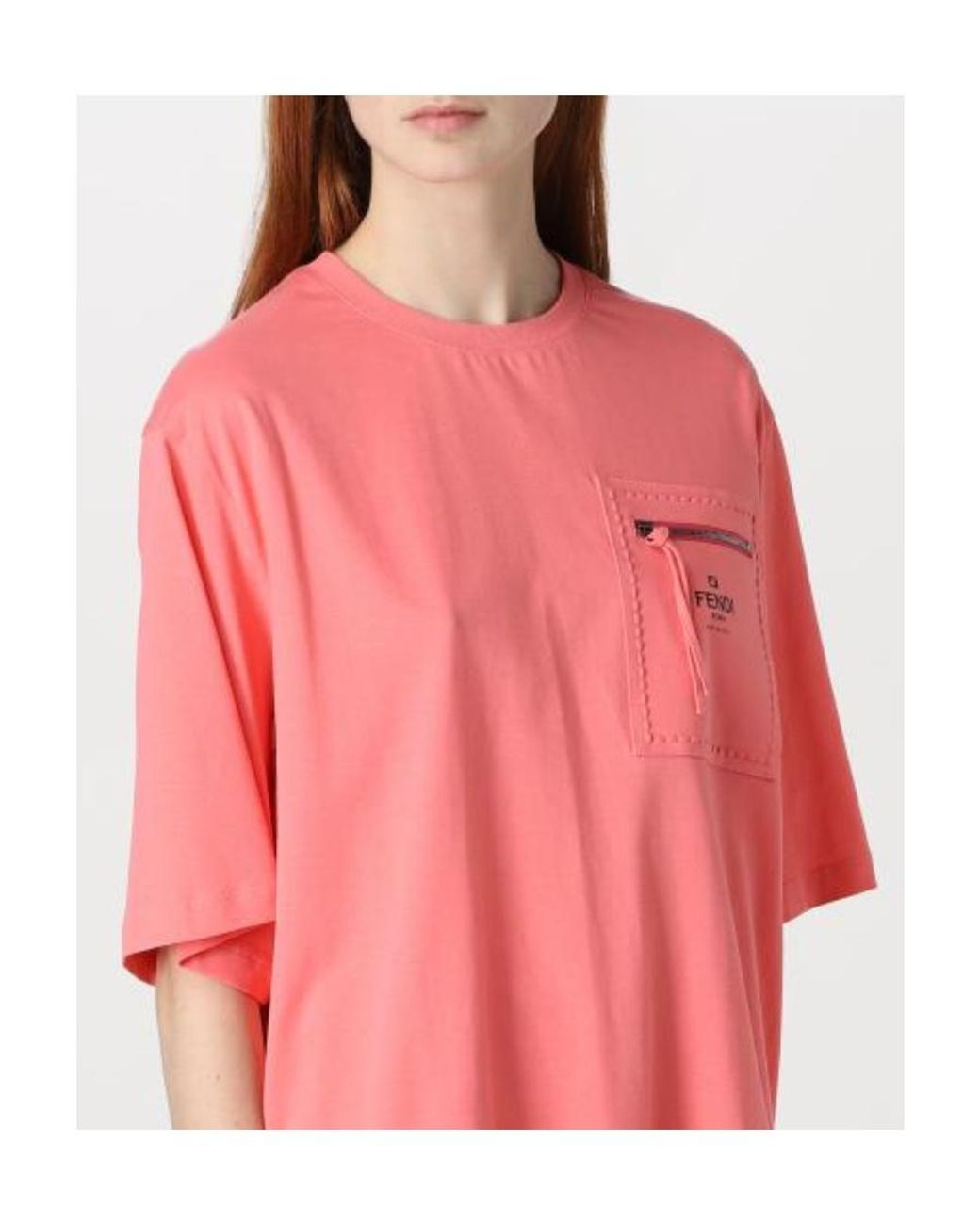 Fendi Pink T-Shirt With Round Neck And Short Sleeves