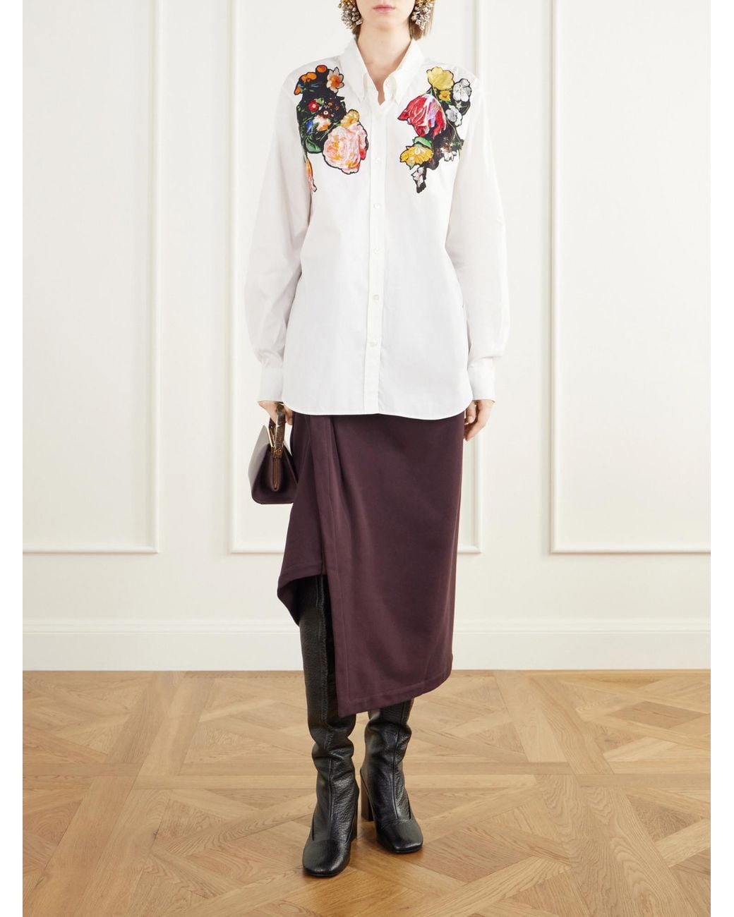 Dries Van Noten White Floral-Embroidered Cotton-Poplin Shirt