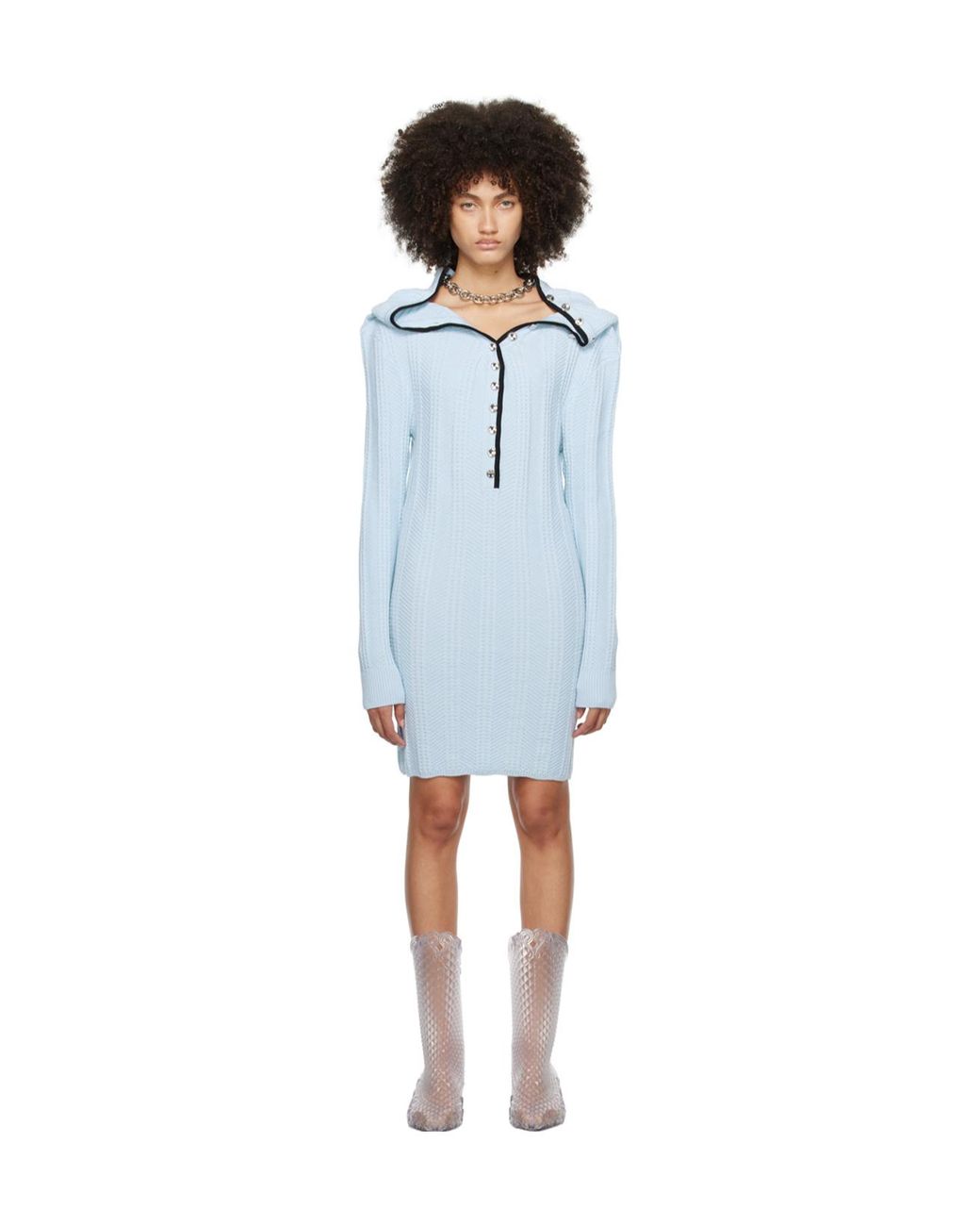 Y. Project Blue Ruffle-Collar Merino Mini Dress