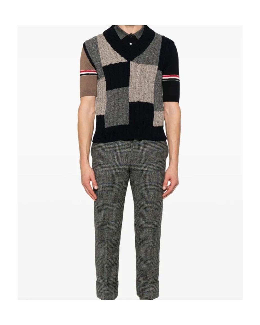 Thom Browne Black Patchwork Cable-Knit Vest for men