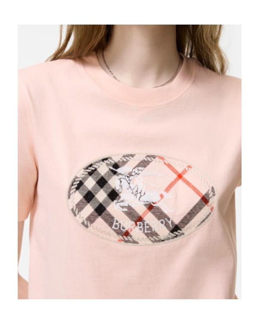 Burberry Pink Check Knight Stamp T-Shirt