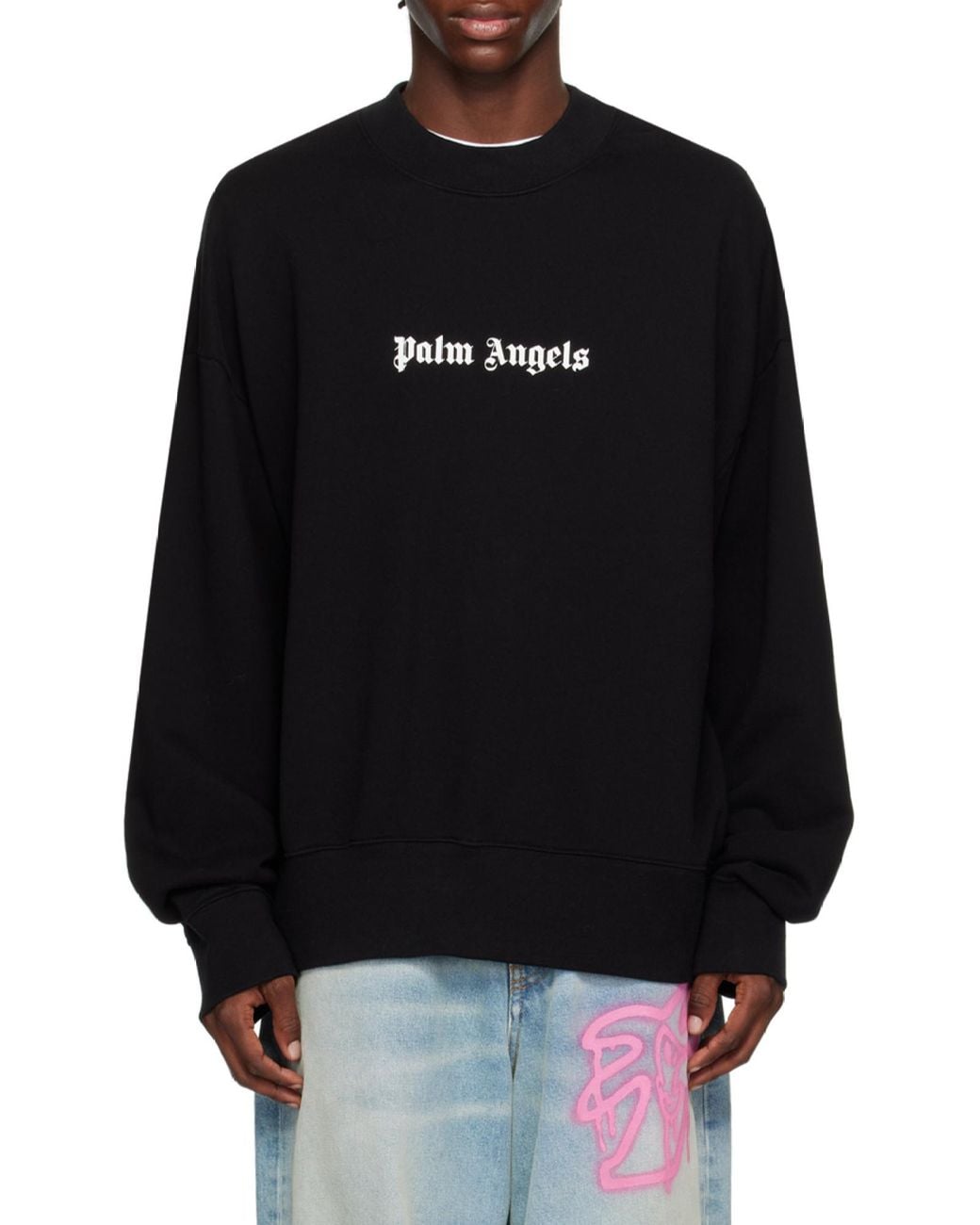 Palm Angels Black Logo Printed Crewneck Sweatshirt for men