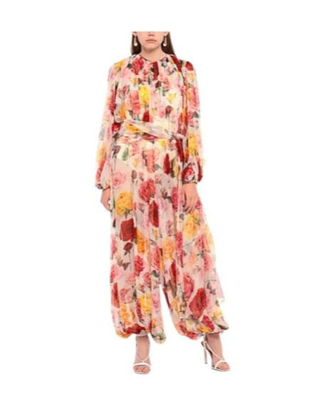 Dolce & Gabbana White Floralprint Longsleeve Jumpsuit