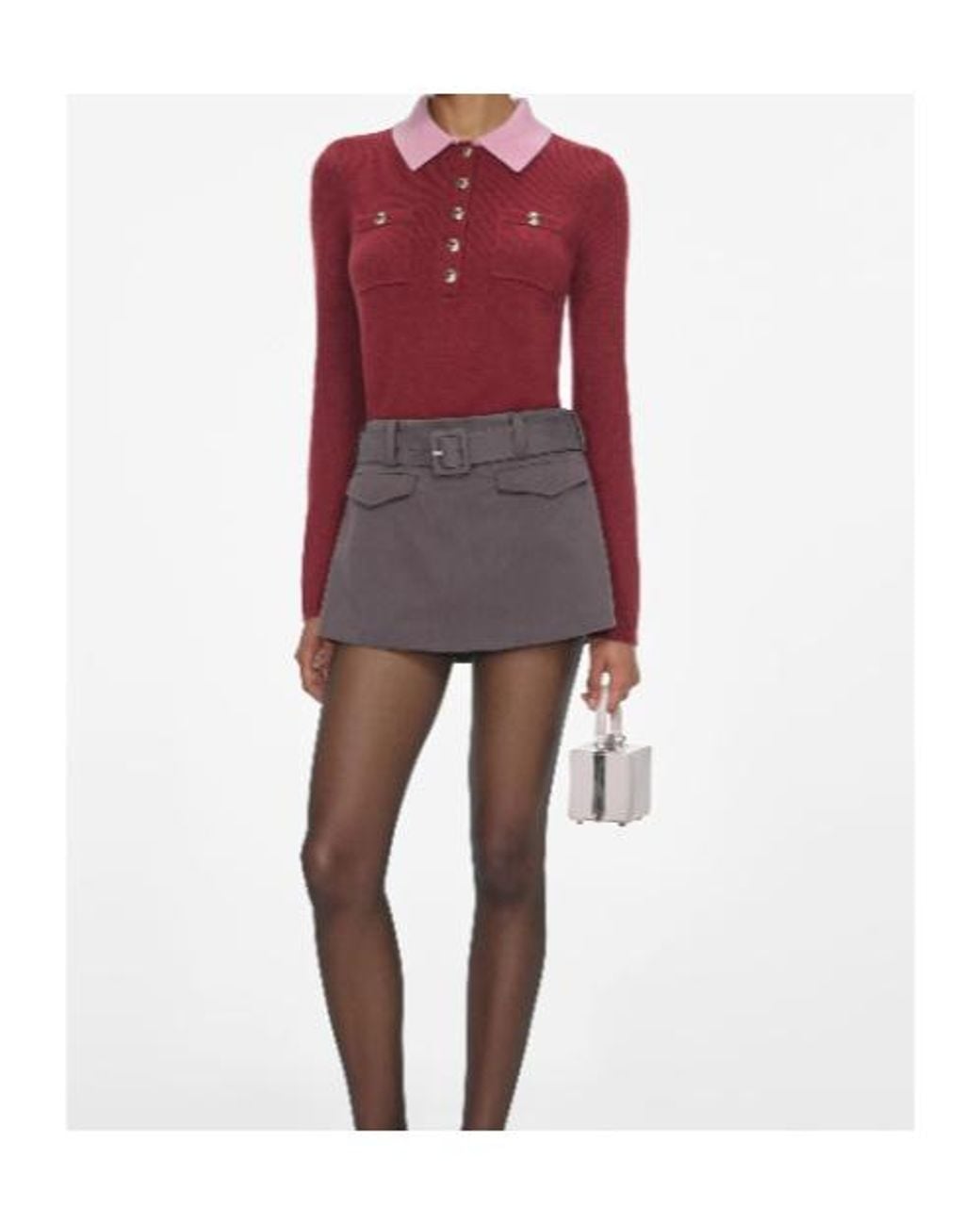Self-Portrait Red Contrast Collar Knit Top