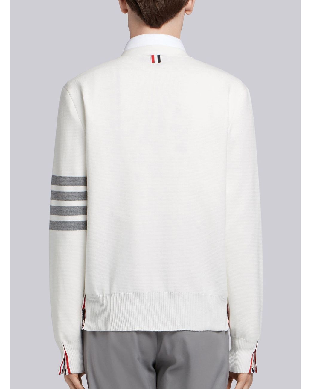 Thom Browne White Bar V-Neck Cardigan for men