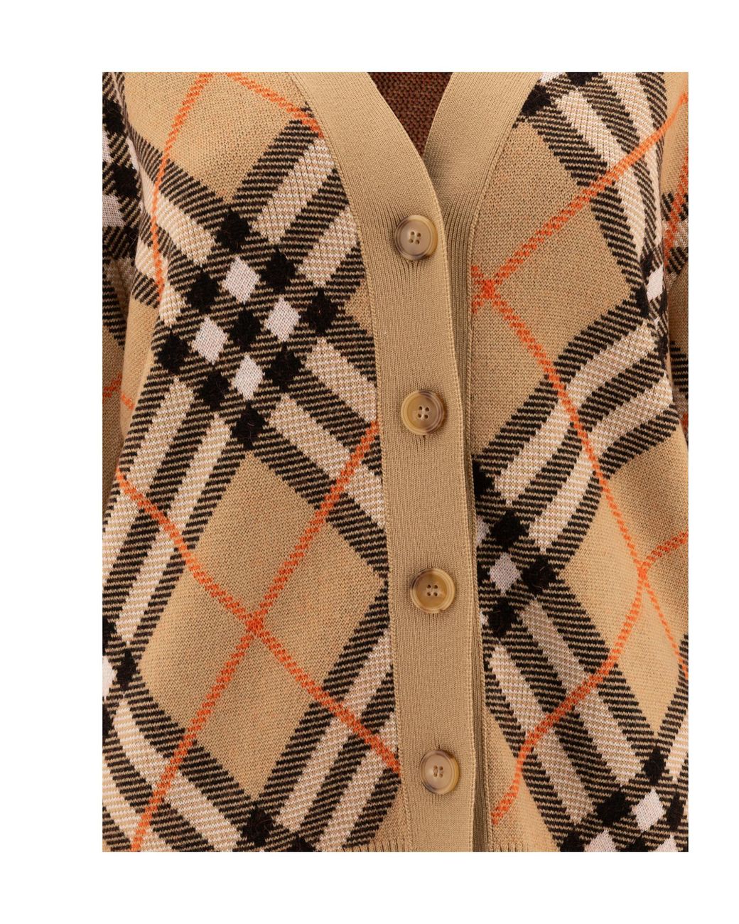 Burberry Brown Checked V-Neck Buttoned Cardigan