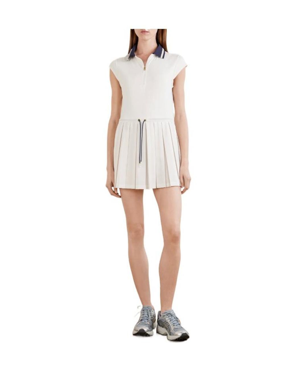 Varley White Pleated Pointelle-Jersey Dress