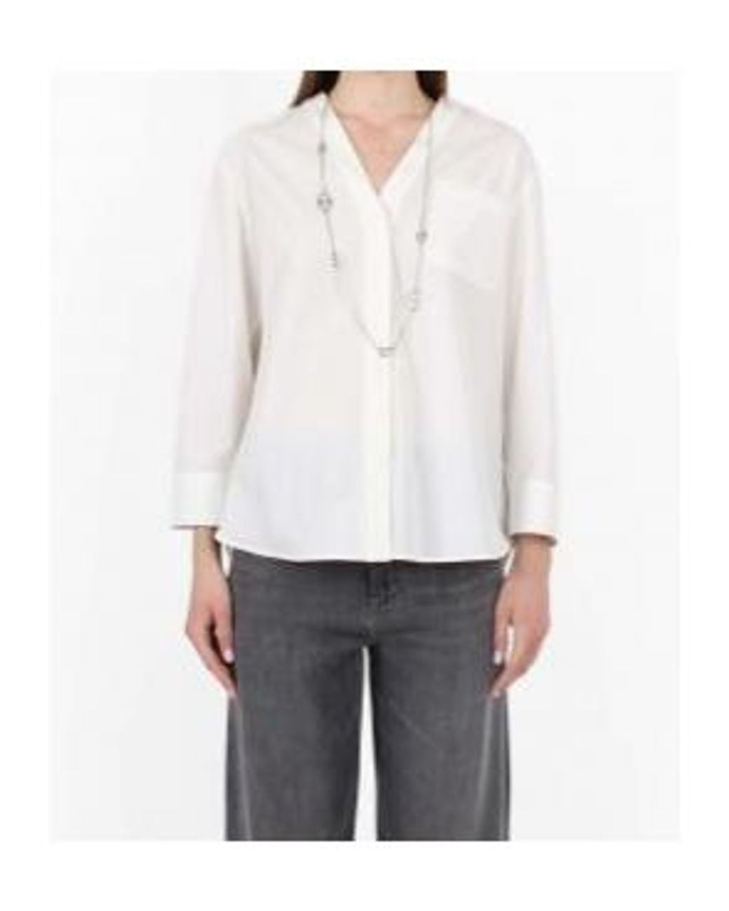 Max Mara White 'S Chicca V-Neck Poplin Shirt