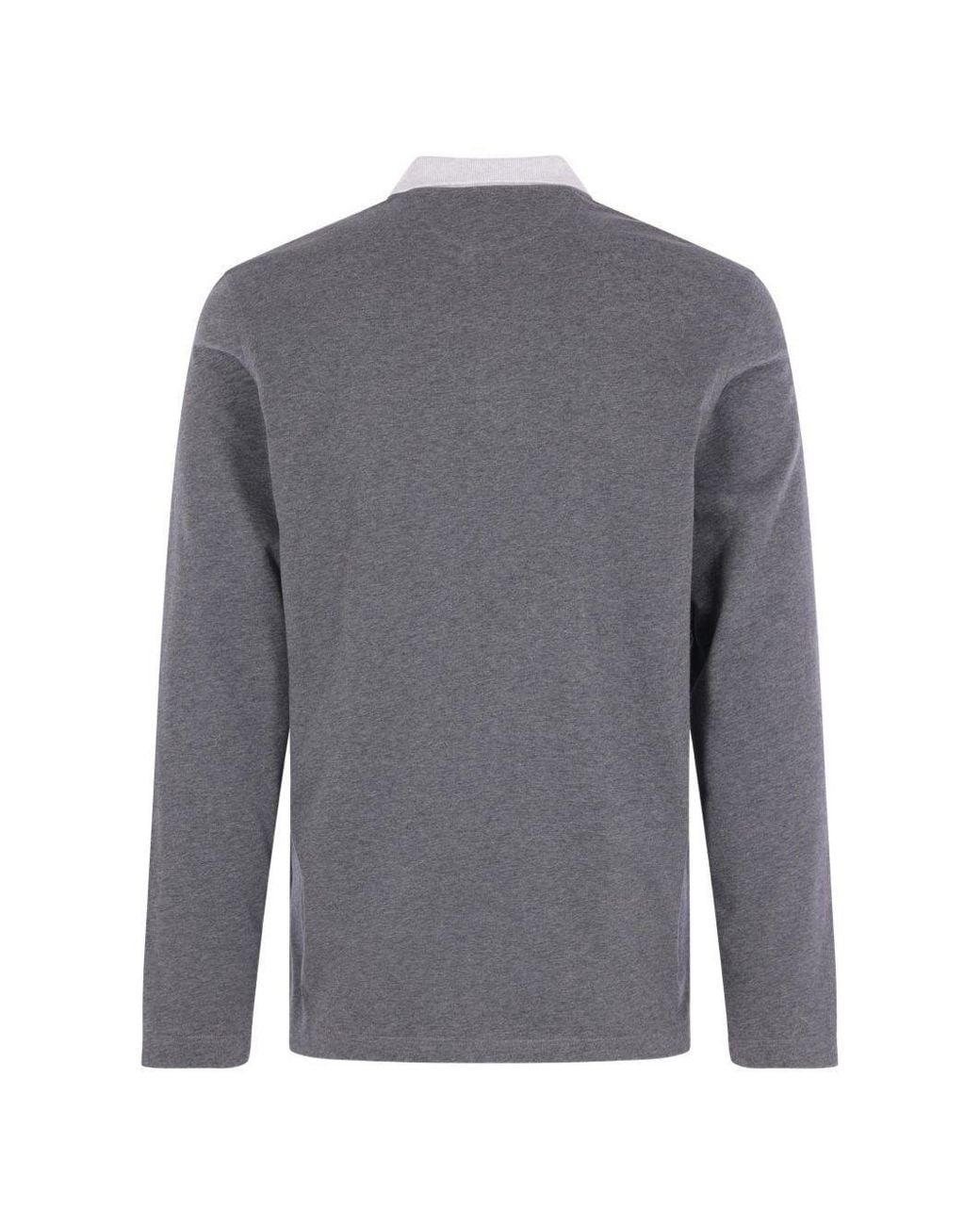 Brunello Cucinelli Gray Logo Embroidered Long-Sleeved Polo Shirt for men