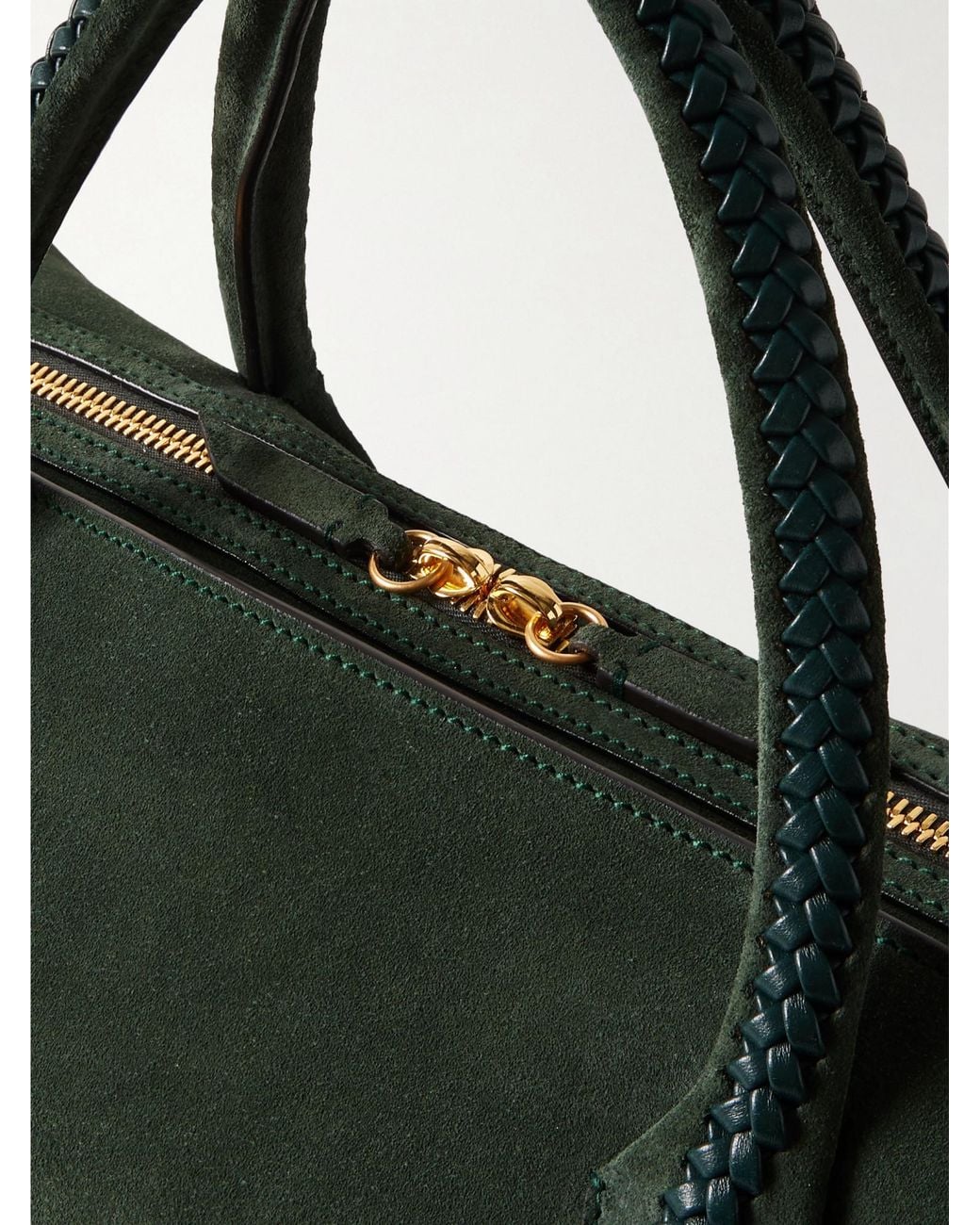 Metier Black Medium Braided Leather-Trimmed Suede Tote