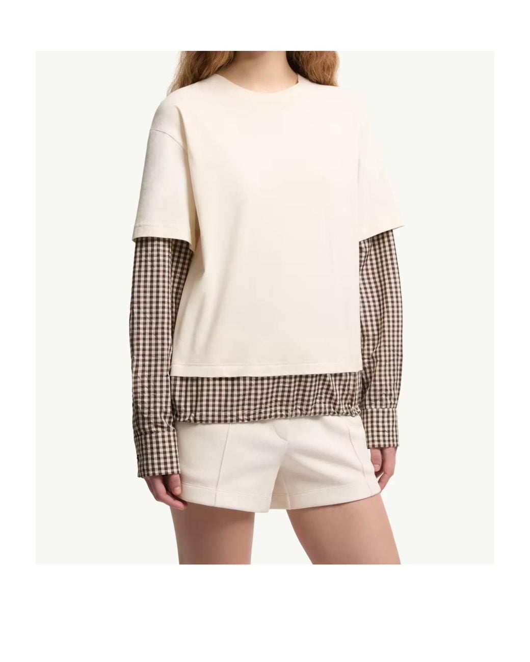 Moncler Natural Layered-Effect Vichy Cotton Blend T-Shirt