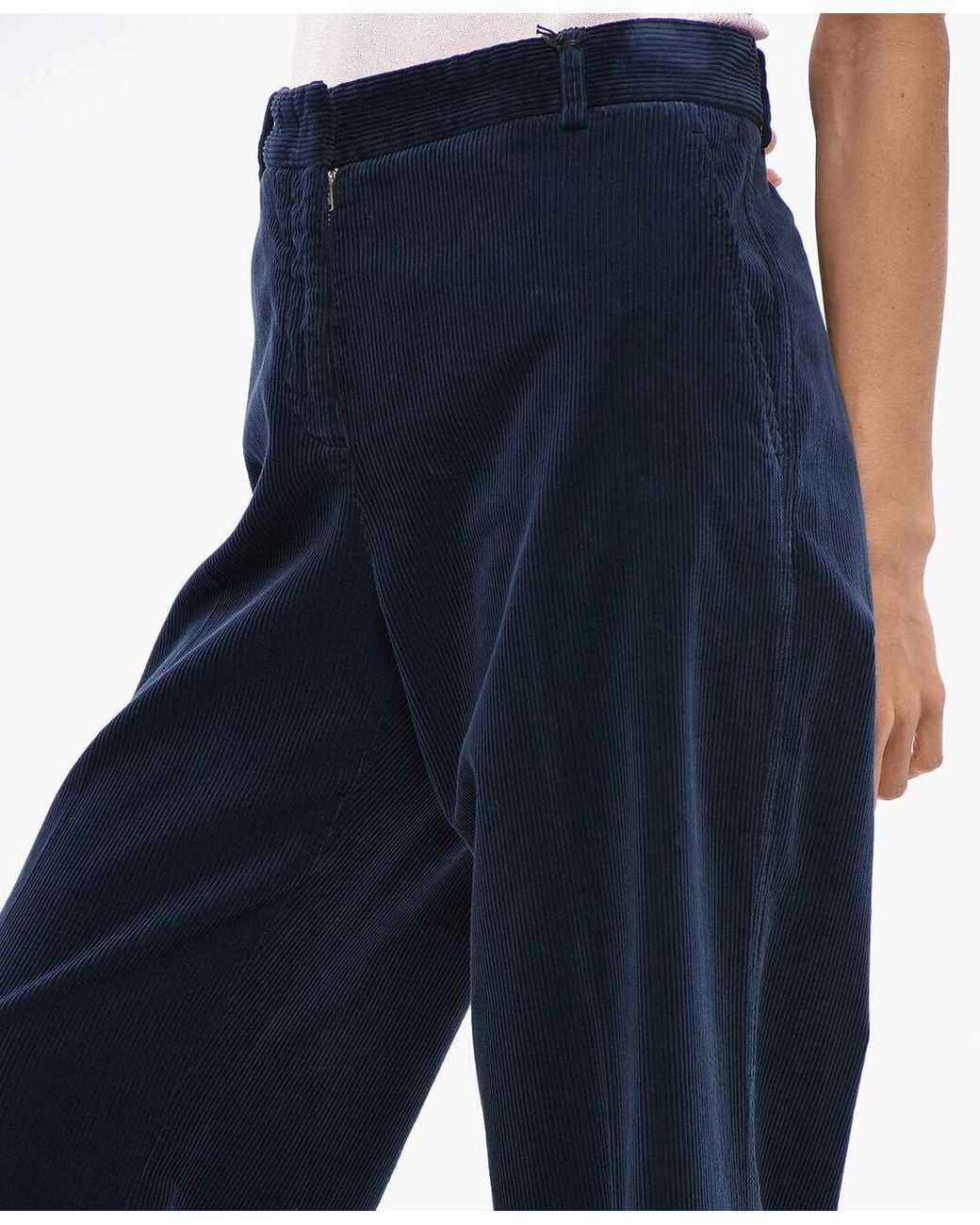Ql2 Blue Melody Ribbed-Velour Wide-Leg Trousers